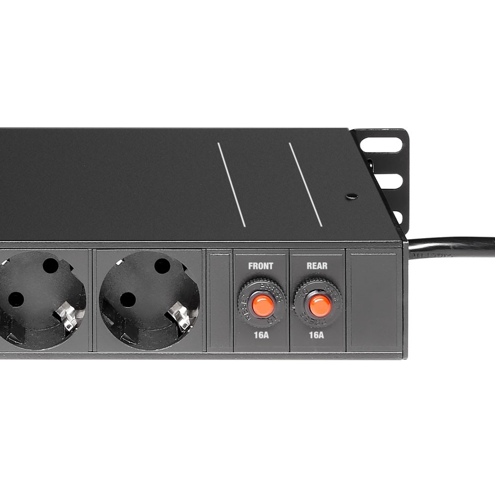 19" Stekkerblok 1U 16-voudig met schakelaars