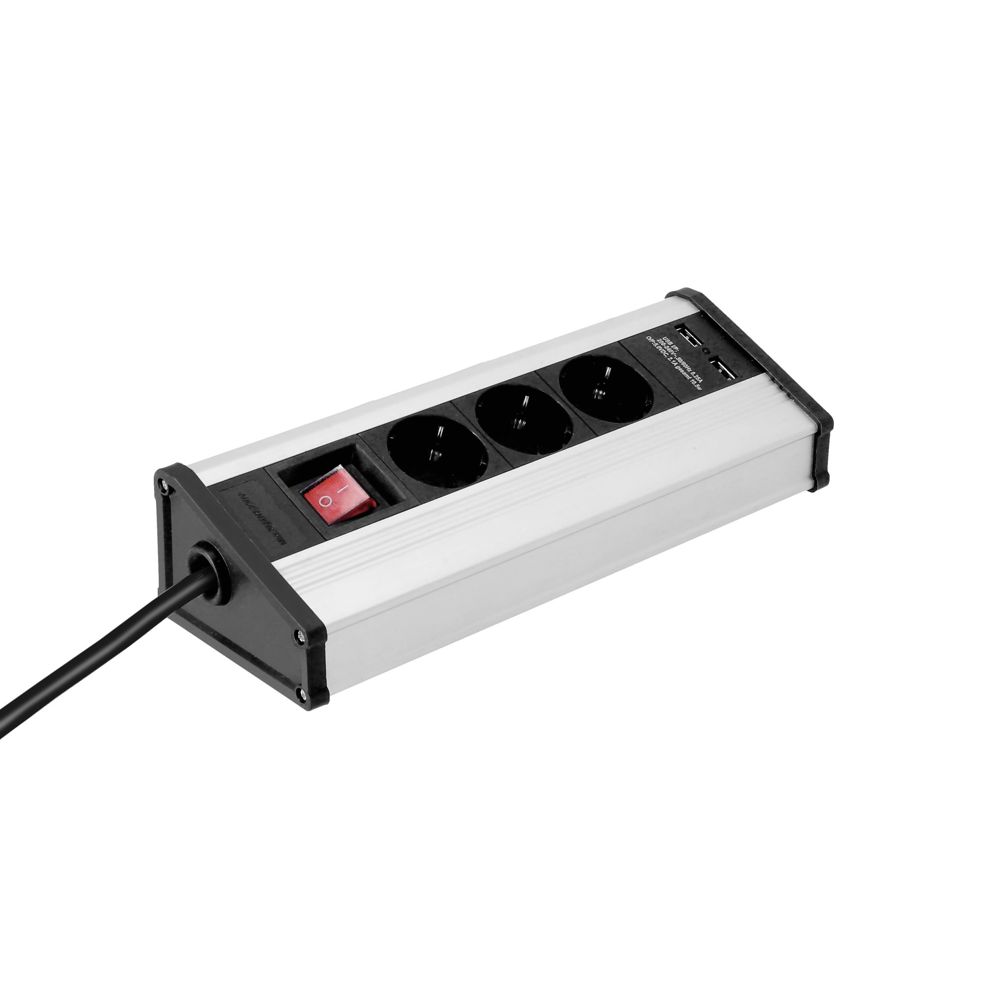 3-voudig Stekkerblok met schakelaar en 2x USB Desktop 1.4m