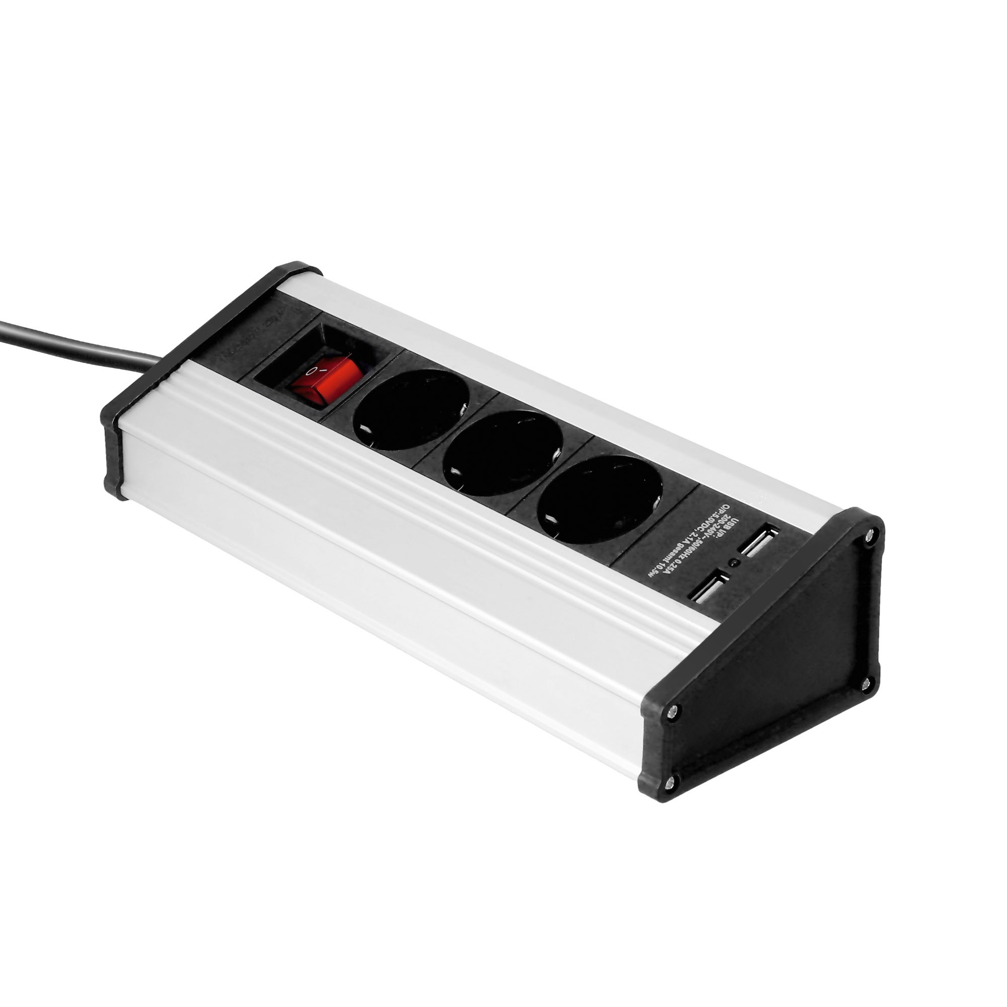 3-voudig Stekkerblok met schakelaar en 2x USB Desktop 1.4m