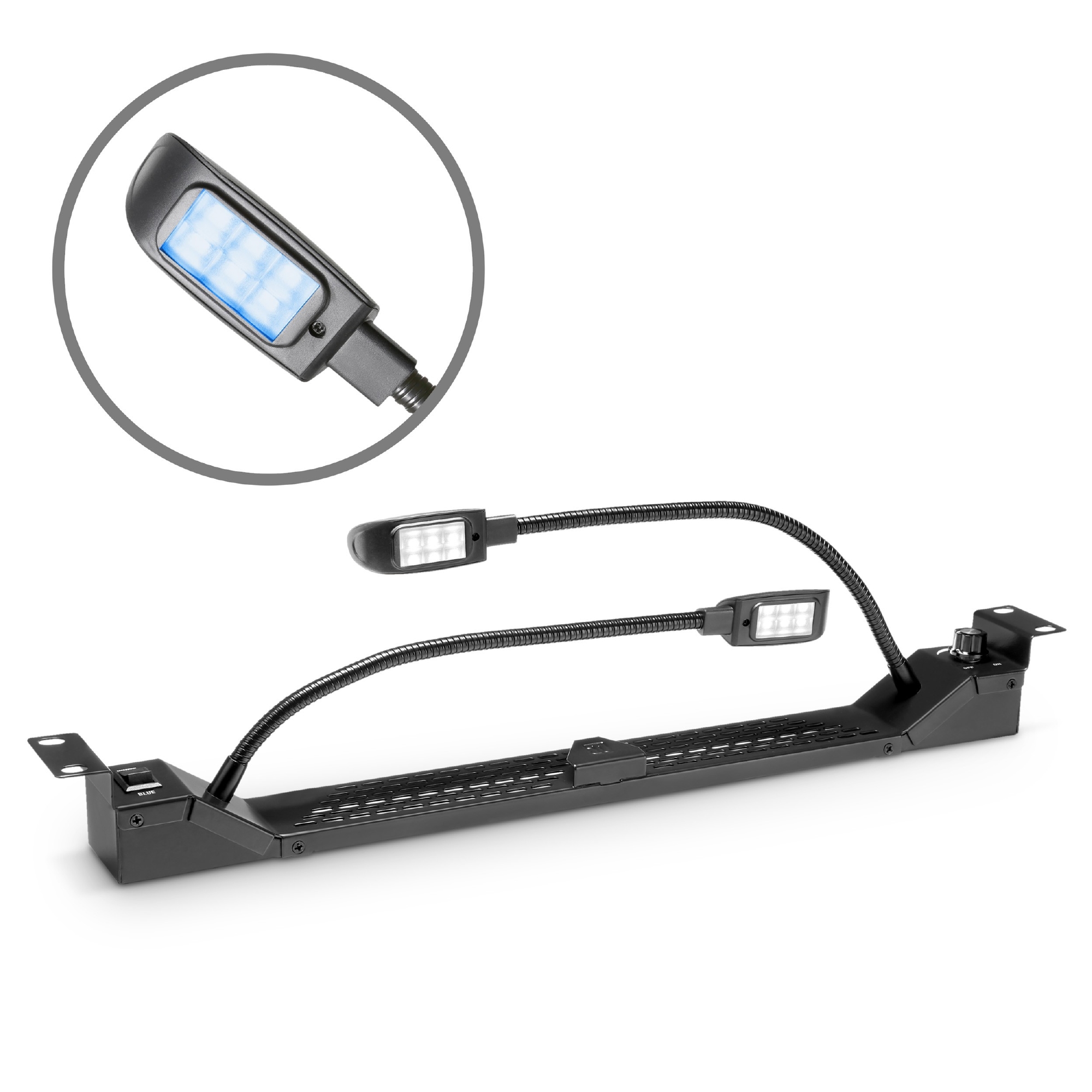 Adam Hall 19" Panel met dubbele zwanenhals LED verlichting Wit & Blauw