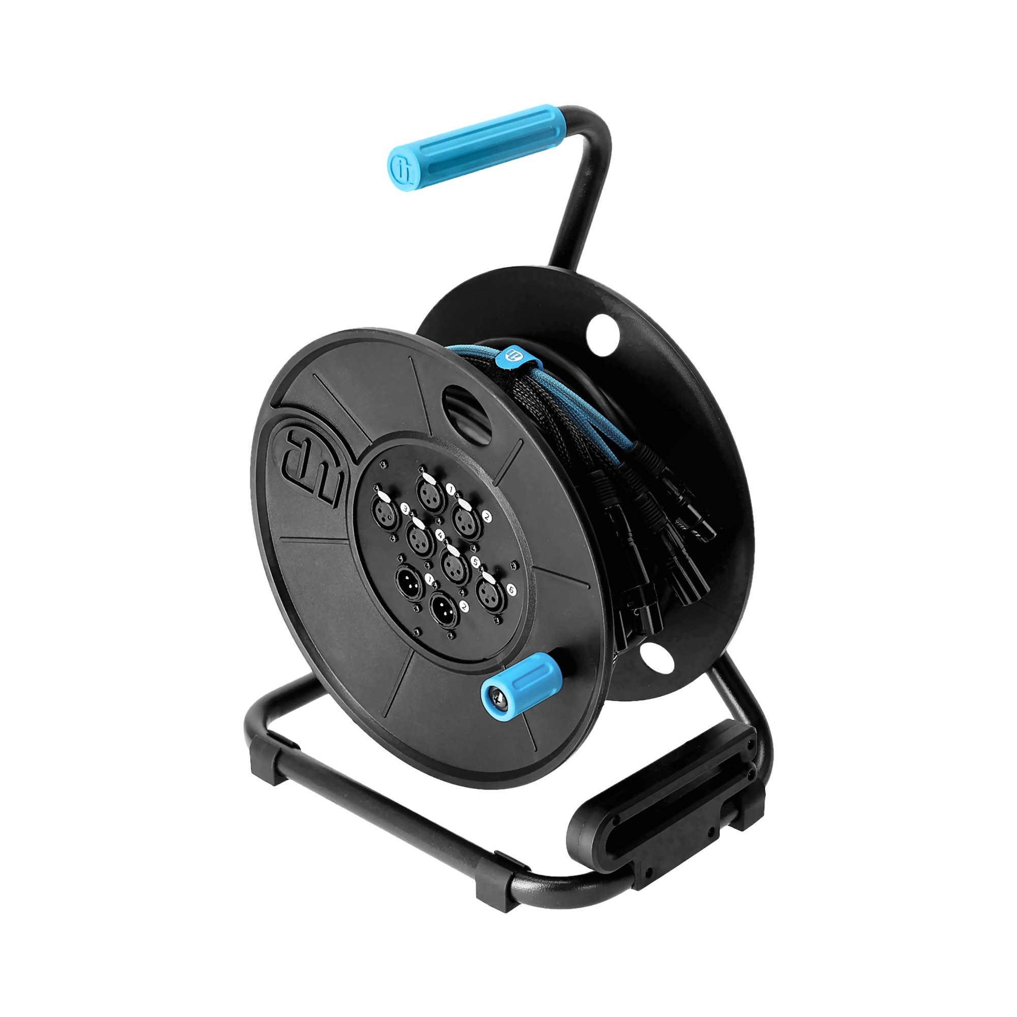 Haspel met 8-kanaals multicore XLR 3p (6 send & 2 return) kabel 15m