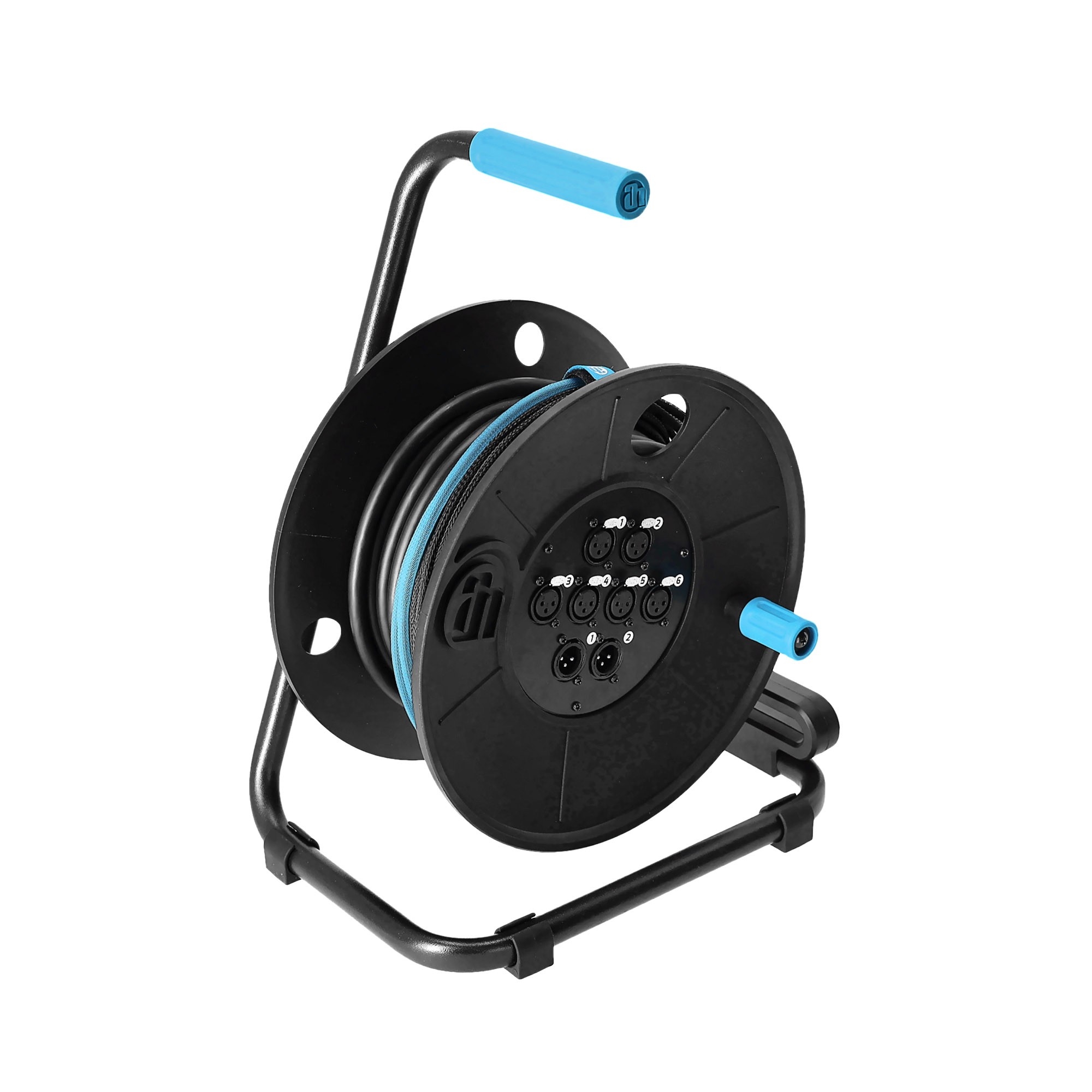 Haspel met 8-kanaals multicore XLR 3p (6 send & 2 return) kabel 15m