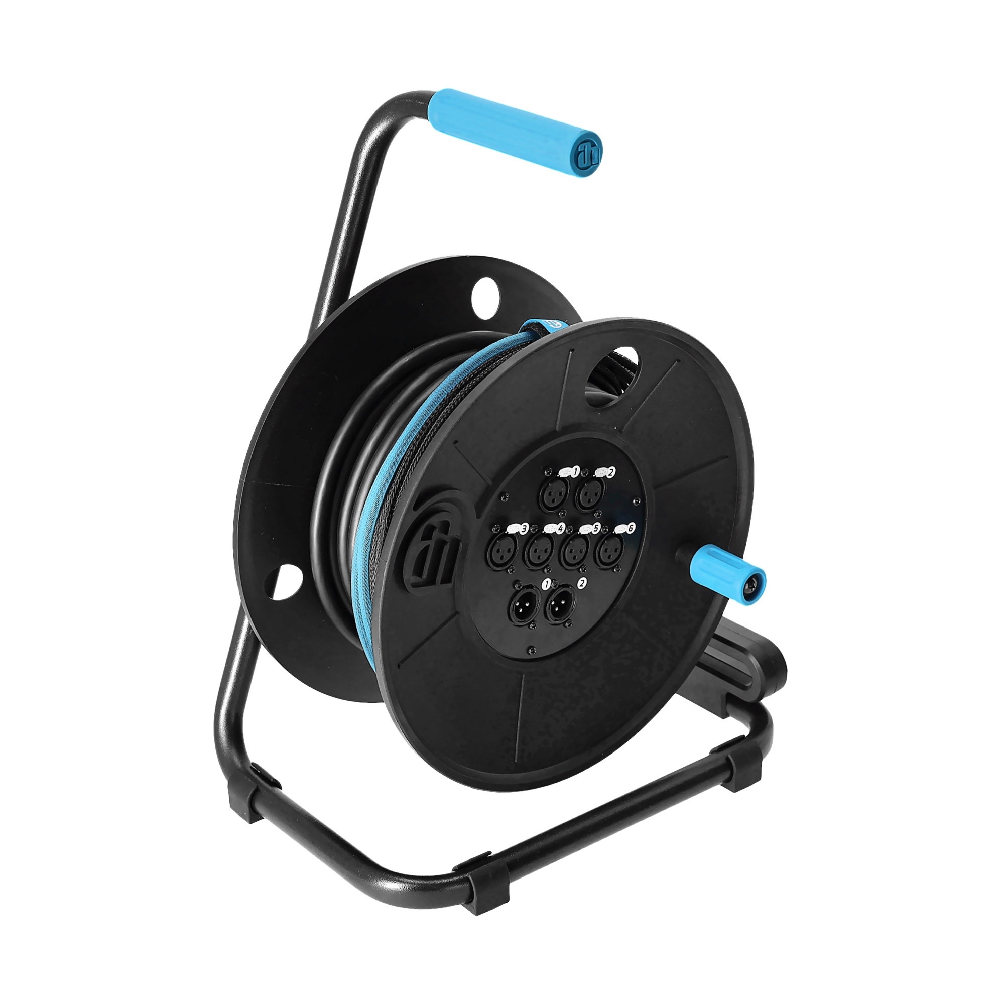 Haspel met 8-kanaals multicore XLR 3p (6 send & 2 return) kabel 30m