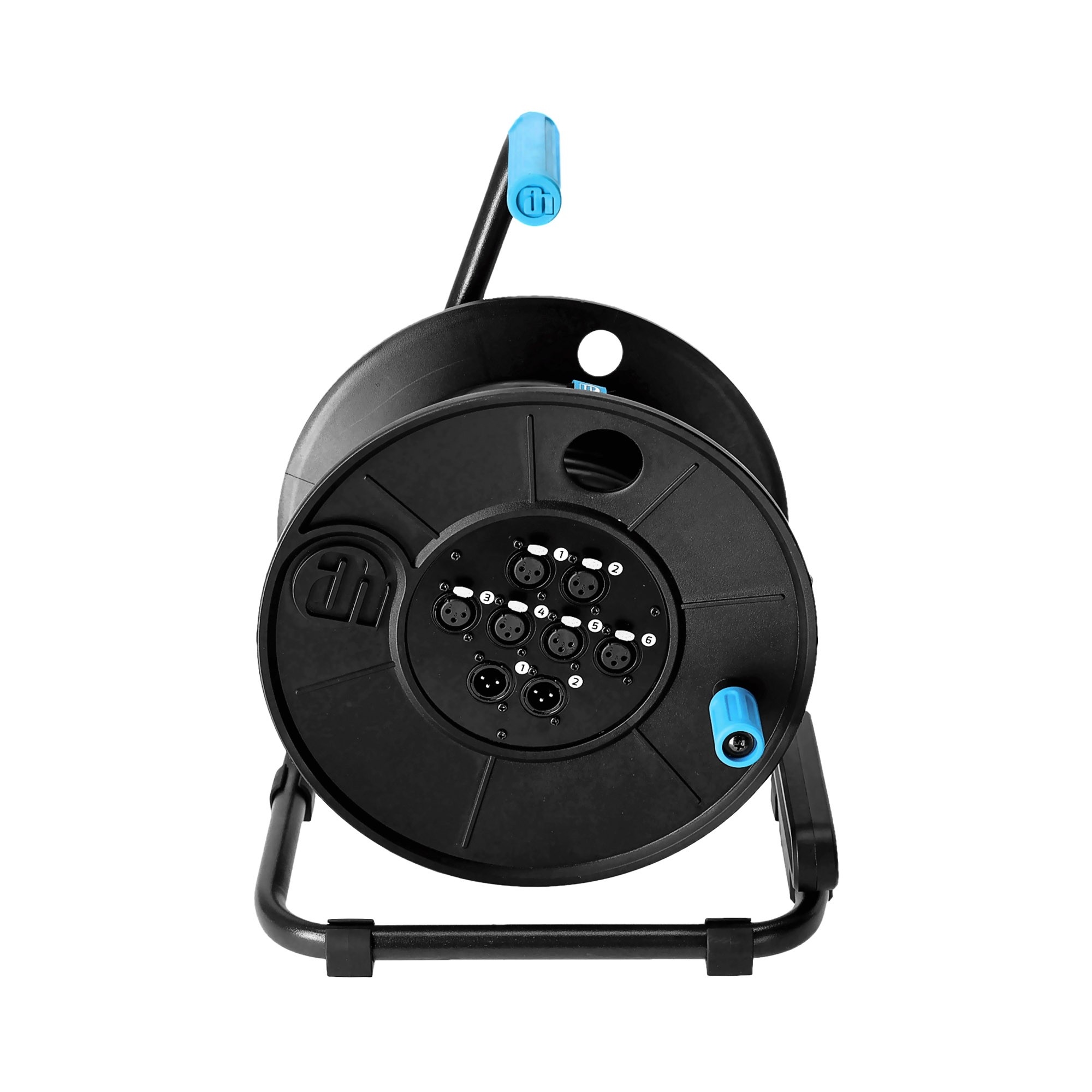 Haspel met 8-kanaals multicore XLR 3p (6 send & 2 return) kabel 30m