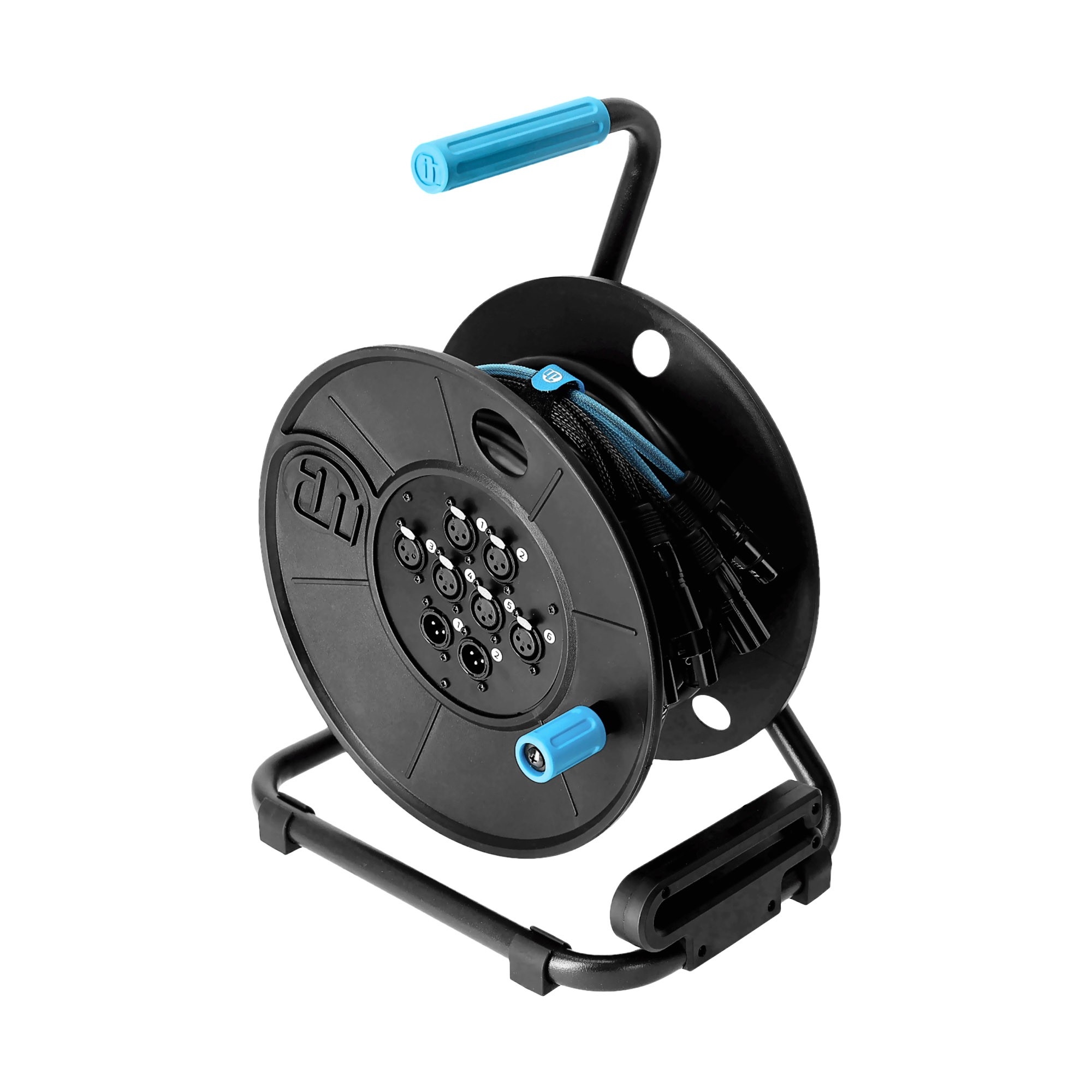 Haspel met 8-kanaals multicore XLR 3p (6 send & 2 return) kabel 30m