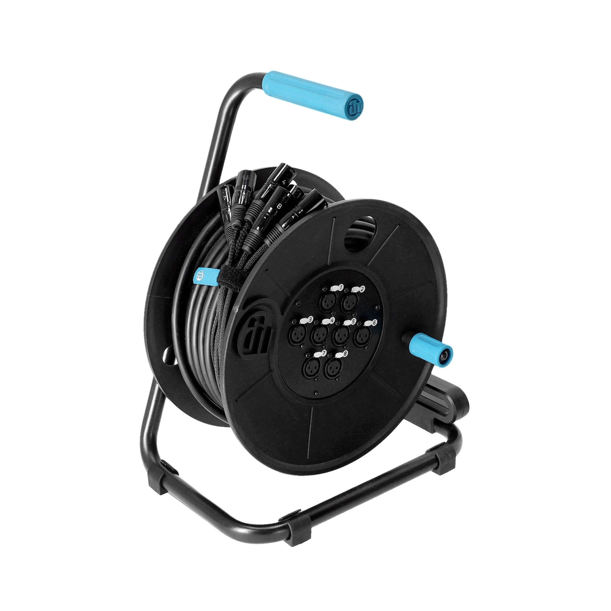 Haspel met 8-kanaals multicore XLR 3p kabel 30m