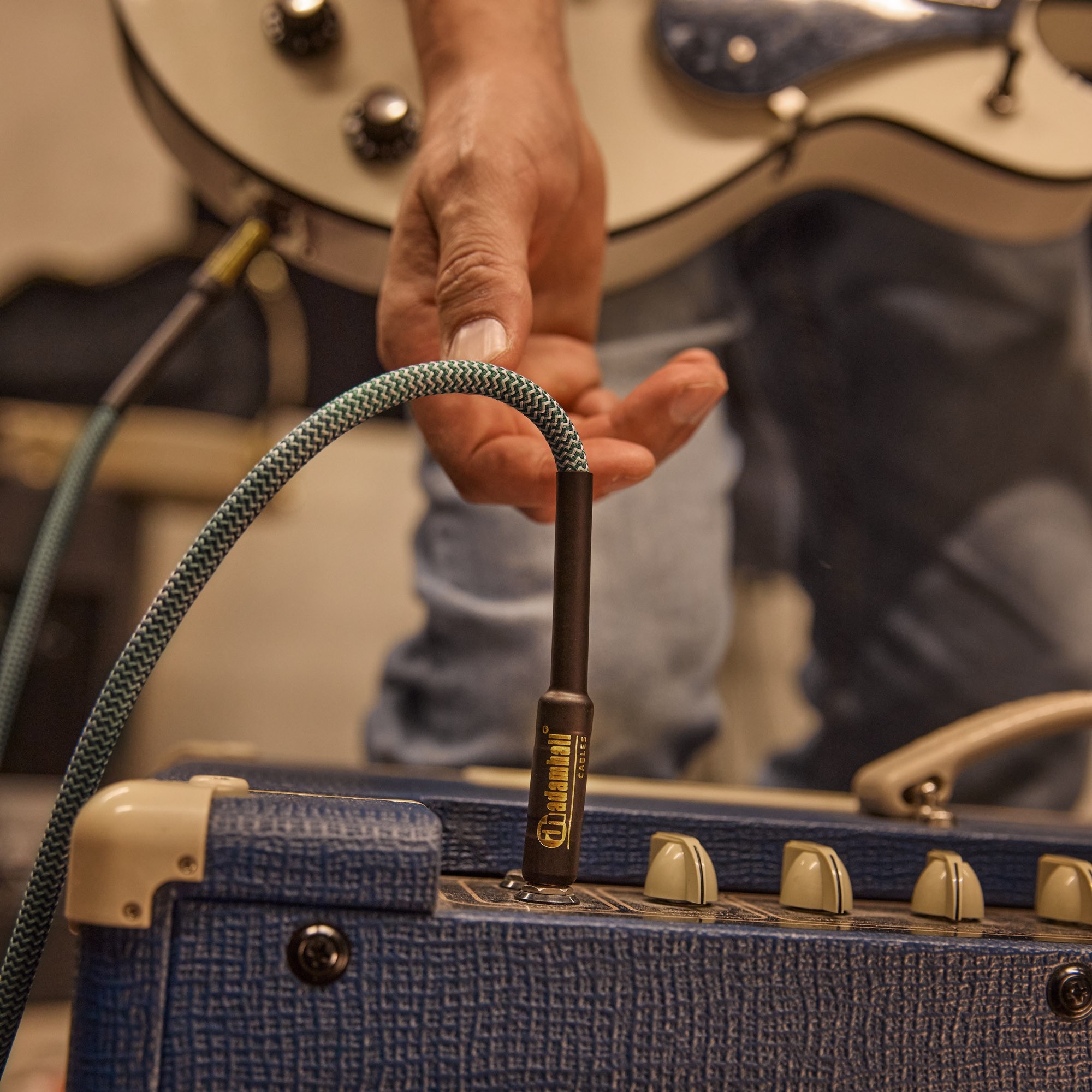 Instrumentkabel Nylon mantel groen Jack TS 9m