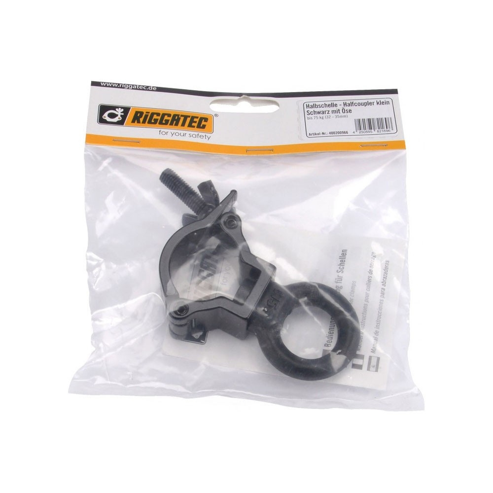RIGGATEC Halfcoupler Small, Zwart, with Eyelet max. 75 kg (32 - 35 mm)