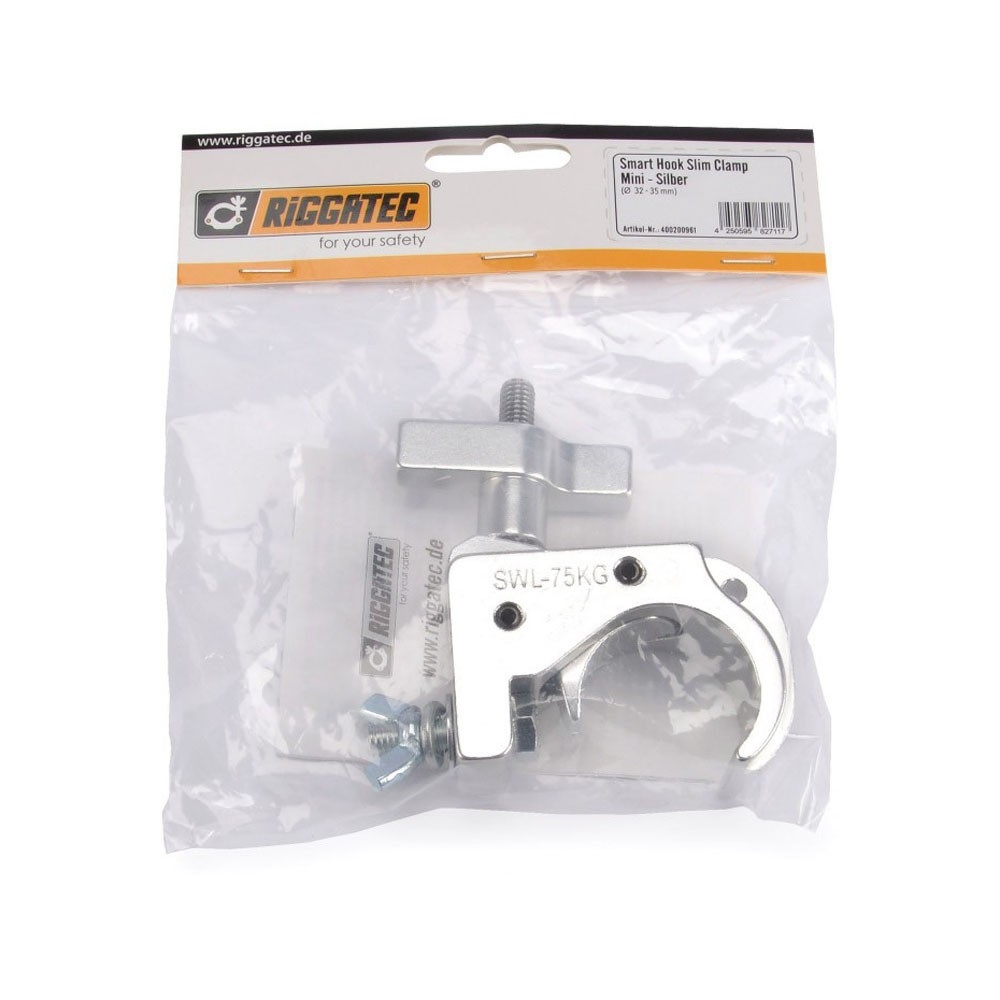 RIGGATEC Smart Hook Slim Clamp Mini, Zilver, up to 75 kg (32 - 35 mm)
