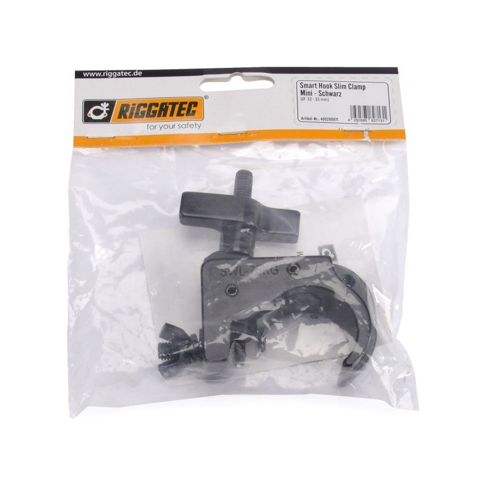 RIGGATEC Smart Hook Slim Clamp Mini, Zwart, up to 75 kg (32 - 35 mm)