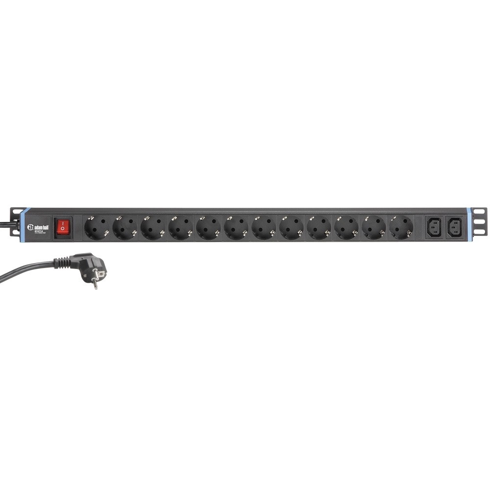 Stekkerblok 12x Shuko en 2x IEC Stopcontact Rackmount