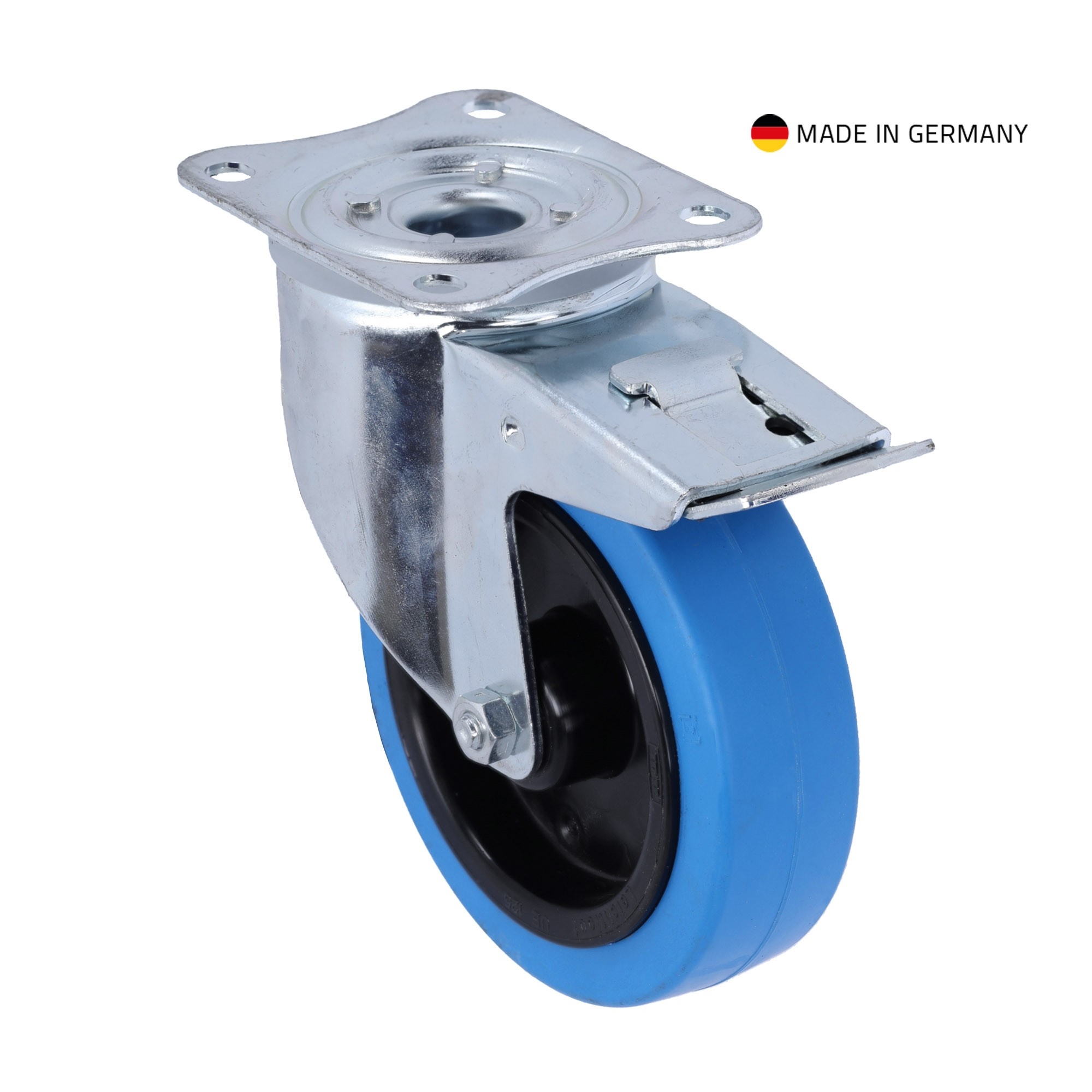 Tente Swivel Castor 125 mm with Blue Wheel and Brake